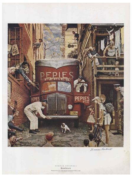 Norman Rockwell Large Signed Print of His ''The Saturday Evening Post'' Cover, ''Roadblock''
