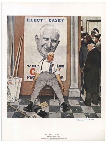 Norman Rockwell Large Signed Print of His ''The Saturday Evening Post'' Cover, ''Before and After'' Showing an Exhausted Politician Just After Election Day