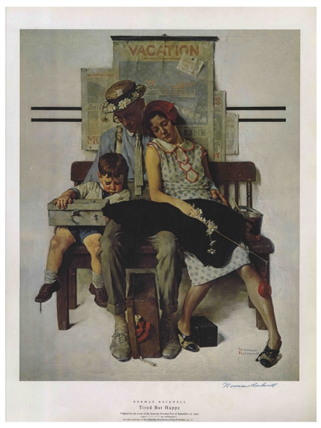Norman Rockwell Large Signed Print of His 1930 ''The Saturday Evening Post'' Cover, ''Tired But Happy''