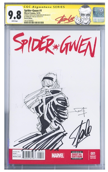 Frank Miller Hand-Drawn Sketch Cover Artwork for ''Spider-Gwen #1'', Signed by Miller & Stan Lee -- CGC Graded 9.8