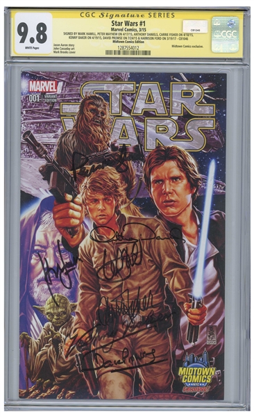 ''Star Wars #1'' Signed by Harrison Ford, Mark Hamill, Carrie Fisher, Peter Mahew, Anthony Daniels, David Prowse and Kenny Baker -- CGC Graded 9.8
