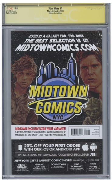 ''Star Wars #1'' Signed by Harrison Ford, Mark Hamill, Carrie Fisher, Peter Mahew, Anthony Daniels, David Prowse and Kenny Baker -- CGC Graded 9.8