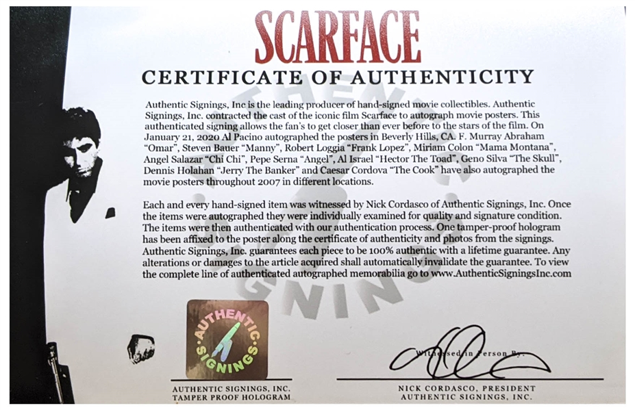 ''Scarface'' Cast-Signed Poster Including Al Pacino's Signature