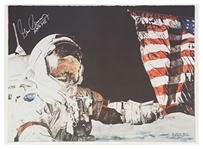 Gene Cernan Signed Moon Landing Artwork -- As Commander of the Apollo 17 Mission, Cernan Was the Last Man to Walk on the Moon -- With Novaspace COA