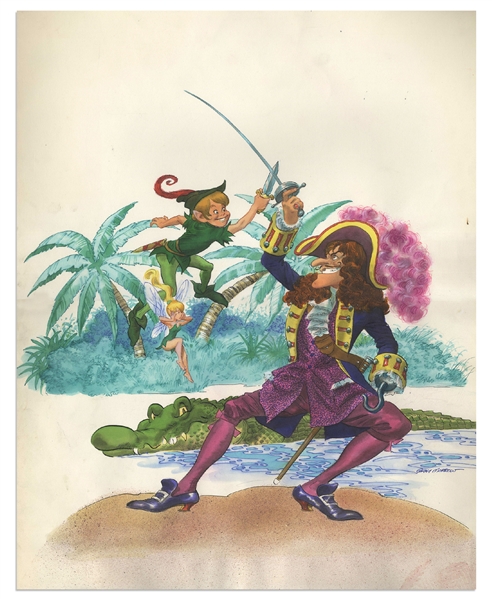 Gray Morrow Large Original Artwork of Captain Hook, Peter Pan & Tinkerbell