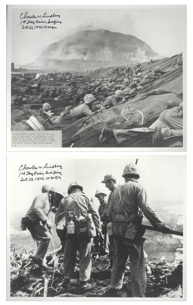 Charles Lindberg Lot of Eight Signed 8'' x 10'' Photos of Scenes From Iwo Jima Where Lindberg Raised the First Flag