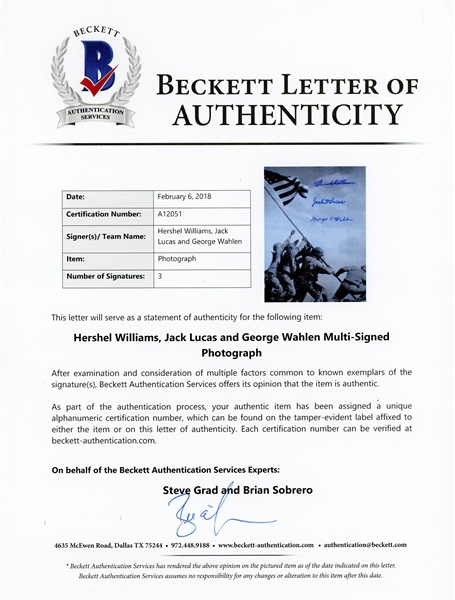 Iwo Jima 11'' x 14'' Photo Signed by Three Medal of Honor Recipients of the Battle -- With Beckett COA