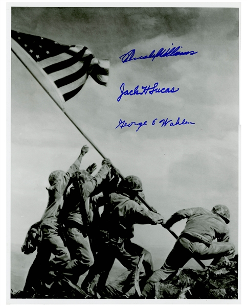 Iwo Jima 11'' x 14'' Photo Signed by Three Medal of Honor Recipients of the Battle -- With Beckett COA