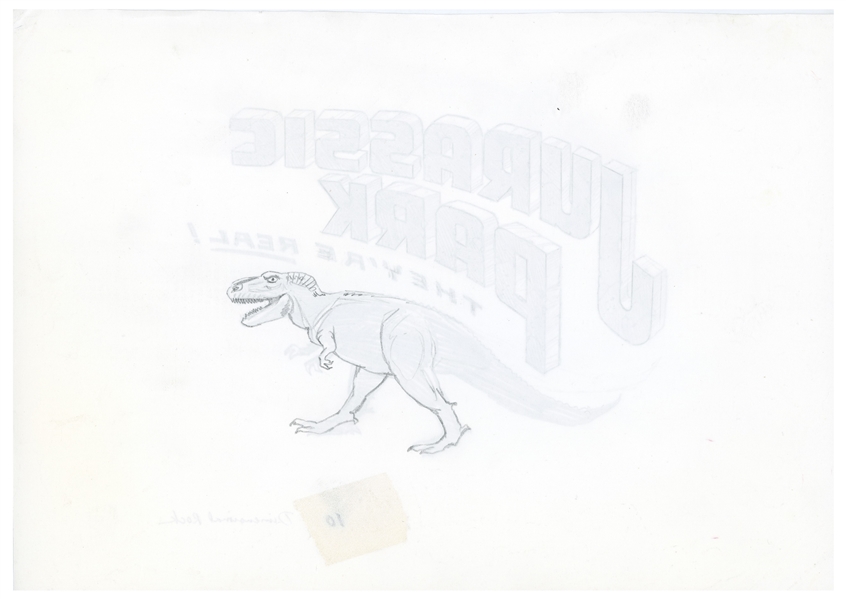 Original ''Jurassic Park'' Production Sketch Created in Development for the 1993 Film -- Drawing Shows a T-Rex With the Tag Line, ''They're Real!''