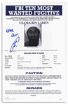 Navy Seal Robert O'Neill Signed 12'' x 18'' Photo of Osama bin Laden's FBI Most Wanted Poster -- O'Neill Was the Navy Seal Who Fatally Shot bin Laden -- With JSA COA