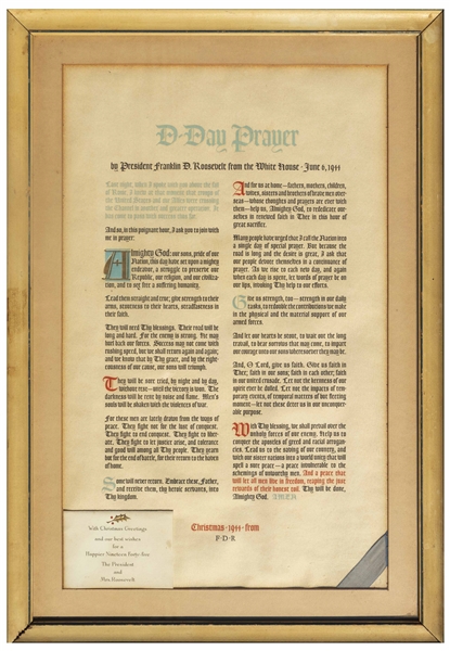 Franklin D. Roosevelt D-Day Prayer Broadside -- One of a Select Few Given to Roosevelt's Staff at Christmas in 1944