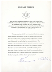 ''Father of the Hydrogen Bomb'', Edward Teller Signed Statement -- ''...The scientist is not responsible for the laws of nature...''