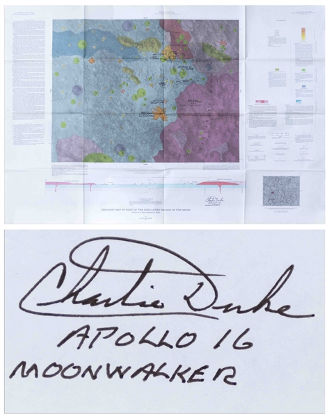 Charlie Duke Signed & Hand-Notated Apollo 16 Lunar Landing Map