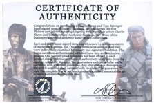 Tom Berenger and Charlie Sheen Signed ''Platoon'' Photo of the Movie Poster Measuring 11'' x 17''