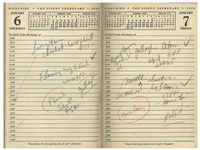 Sheldon Mayer's Personal Day Planner From 1944 When Mayer Edited All-American Publications -- Nearly Every Day Filled-in With Dozens of Artists & Strips Like Flash, Green Lantern, Wonder Woman, Etc.