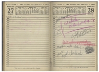 Sheldon Mayer's Personal Day Planner From 1944 When Mayer Edited All-American Publications -- Nearly Every Day Filled-in With Dozens of Artists & Strips Like Flash, Green Lantern, Wonder Woman, Etc.