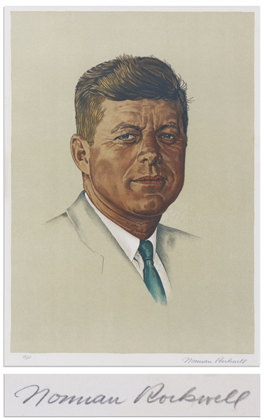 Norman Rockwell Signed Lithograph of John F. Kennedy -- One of the Rare Artist Proofs