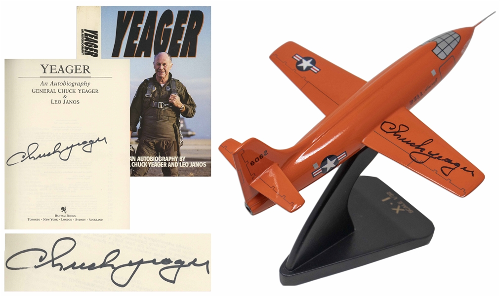 Chuck Yeager Signed Bell X-1 Model Airplane, the Plane Yeager Piloted When He Broke the Sound Barrier in 1947 -- Also Includes Chuck Yeager's Signed Autobiography