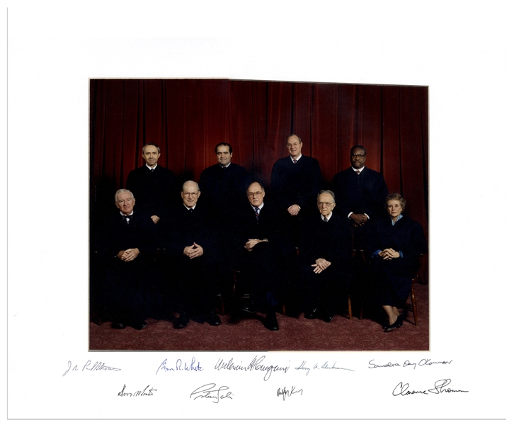 The Rehnquist Supreme Court Signed Photo Mat -- Signed by All Nine Justices, Circa 1991