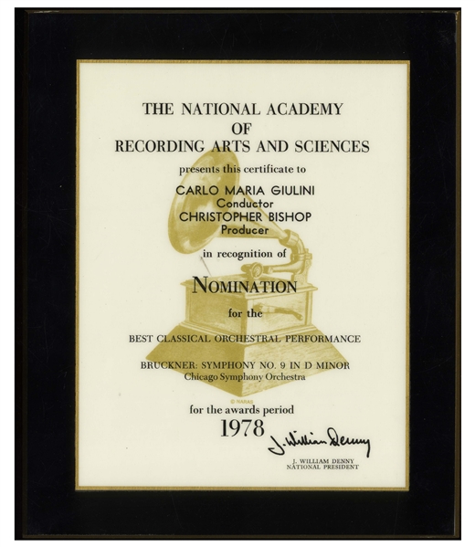 Grammy Nomination From 1978 for Best Classical Orchestral Performance