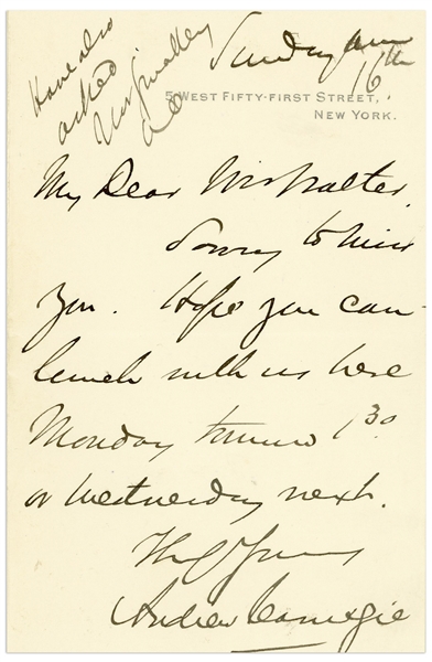 Andrew Carnegie Autograph Letter Signed, Circa 1902