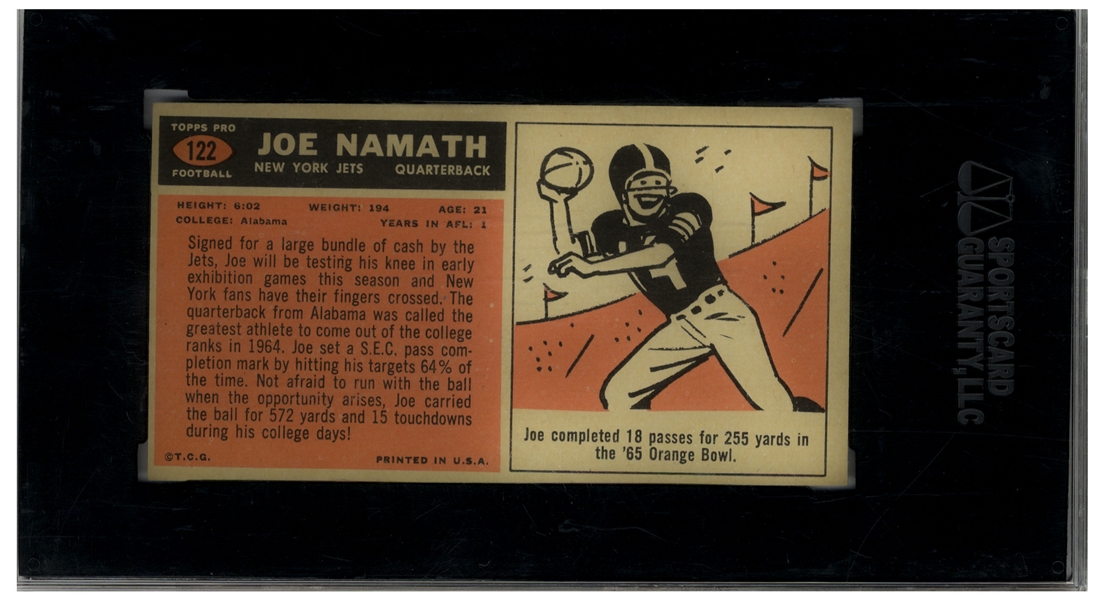 Joe Namath 1965 Topps Rookie Card #122 -- Graded SGC Very Good-Excellent+ 4.5