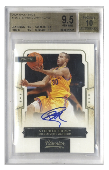 Stephen Curry Signed 2009 Panini Classics Rookie Card #166 -- Graded BGS Gem Mint 9.5 & 10 for Autograph