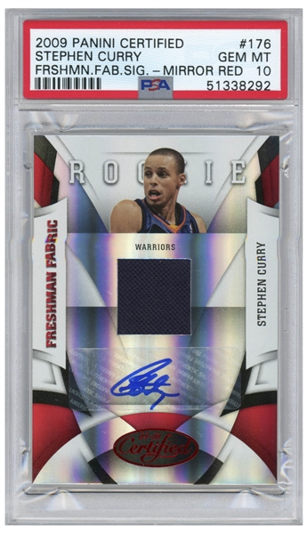 Stephen Curry 2009 Panini Certified Mirror Red Freshman Fab Signature Card #176 -- Curry's Rookie Year -- Limited Edition of 100 -- Graded PSA Gem Mint 10