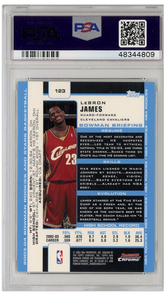 LeBron James 2003 Bowman R&S Chrome Refractor Rookie Card #123 -- PSA Graded Mint 9