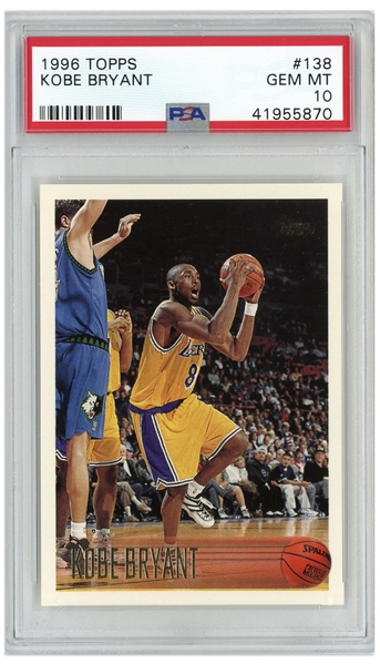 Kobe Bryant 1996 Topps Rookie Card #138 -- Graded PSA Gem Mint 10