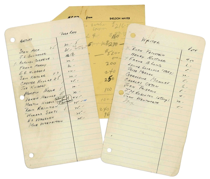 Sheldon Mayer's Personal Day Planner From 1945 When Mayer Edited All-American Publications -- Nearly Every Day Filled-in Plus Lists of Comic Artists & Their Page Rates