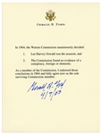 Gerald Ford Manuscript Signed Regarding the Warren Commission -- ...I endorsed those conclusions in 1964 and fully agree now as the sole surviving Commission member... -- With JSA COA