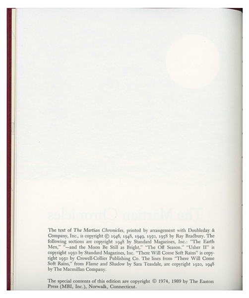 Ray Bradbury Signed Deluxe Edition ''The Martian Chronicles''