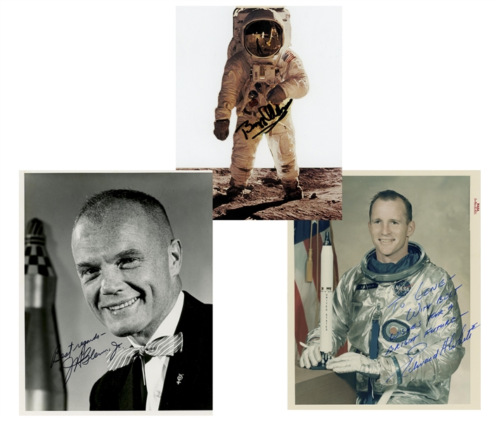 Lot of Photos Signed by Edward White, Buzz Aldrin & John Glenn -- Plus NASA Plan for the ''Presidential Visit'' of John F. Kennedy in 1963