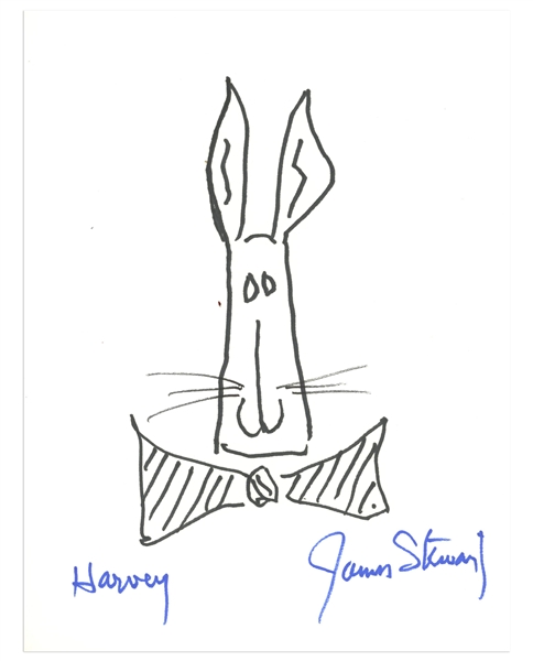 James Stewart Signed 8'' x 10'' Sketch of the Rabbit in ''Harvey''