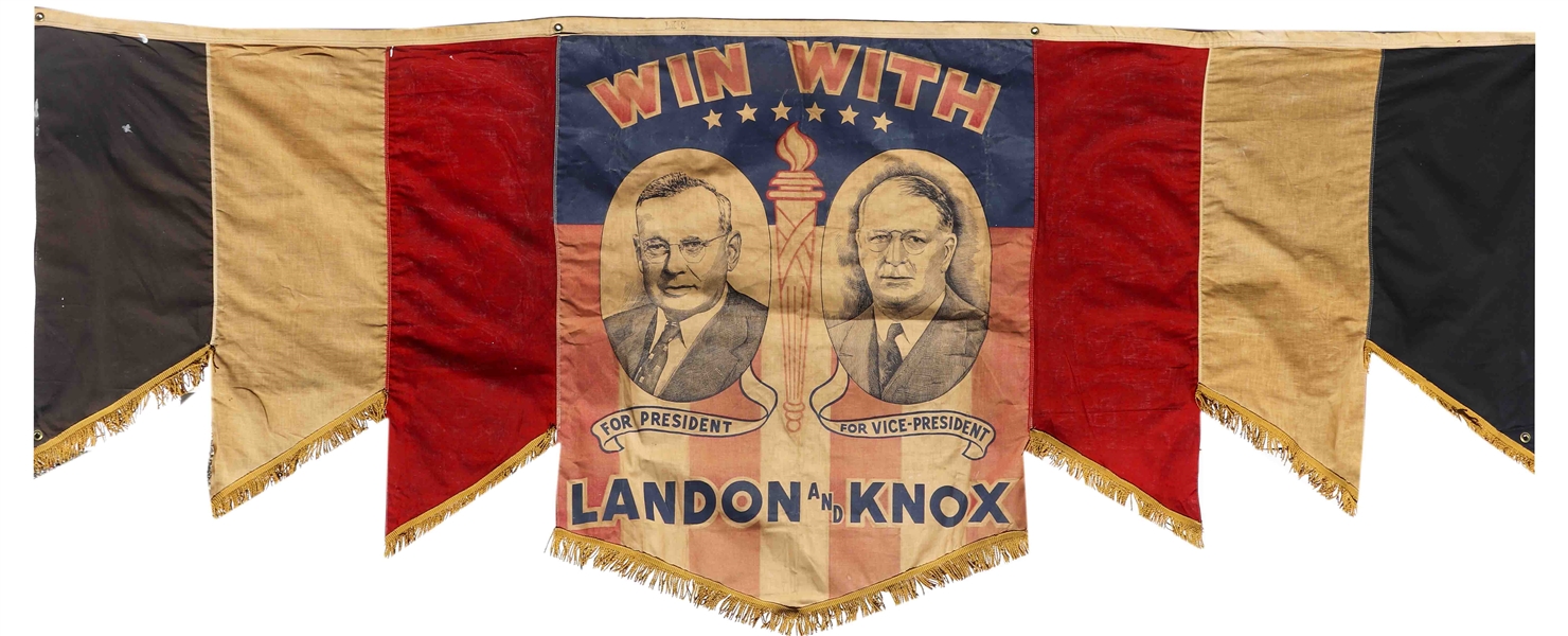 1936 Presidential Jugate Banner for Republican Candidates Alf Landon & Frank Knox -- Measures Nearly 9' Long
