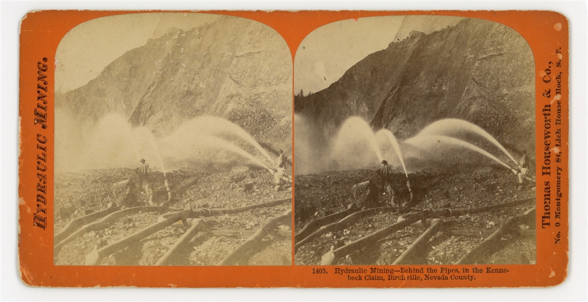 19th Century Stereoview of Hydraulic Gold Mining in California