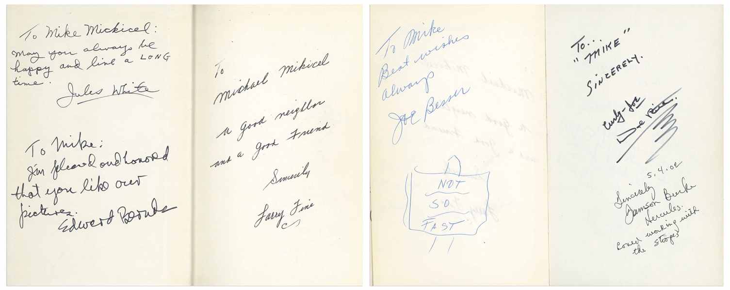 The Three Stooges Signed Copy of Larry Fine's Autobiography ''Stroke of Luck'' -- Signed by Fine, Moe Howard, Joe DeRita, Joe Besser Plus 14 More Including Jules White, Emil Sitka and Ed Bernds