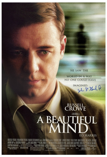 John Nash Signed Movie Poster for ''A Beautiful Mind'', the Biopic of the Nobel Prize Winner's Life