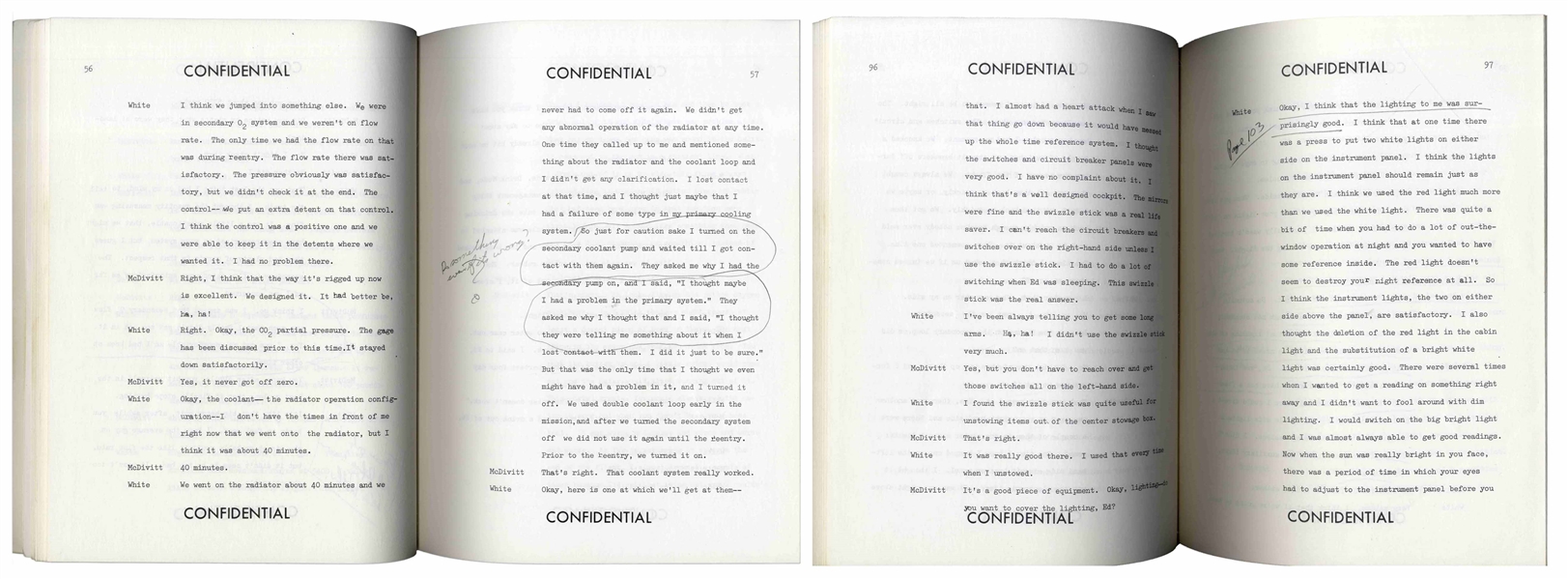 Gus Grissom Personally Owned Lot of 9 NASA Books Including Grissom's Heavily Edited Gemini 4 Debriefing Report: ''Kick his ass!!'' and ''Did they have a moon on dark side?'' -- With Zarelli COAs