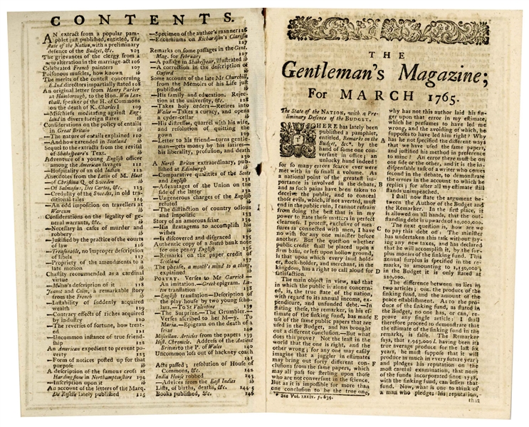 March 1765 Newspaper Reporting on the Stamp Act, One of the First British Tax Laws That Precipitated the Revolutionary War