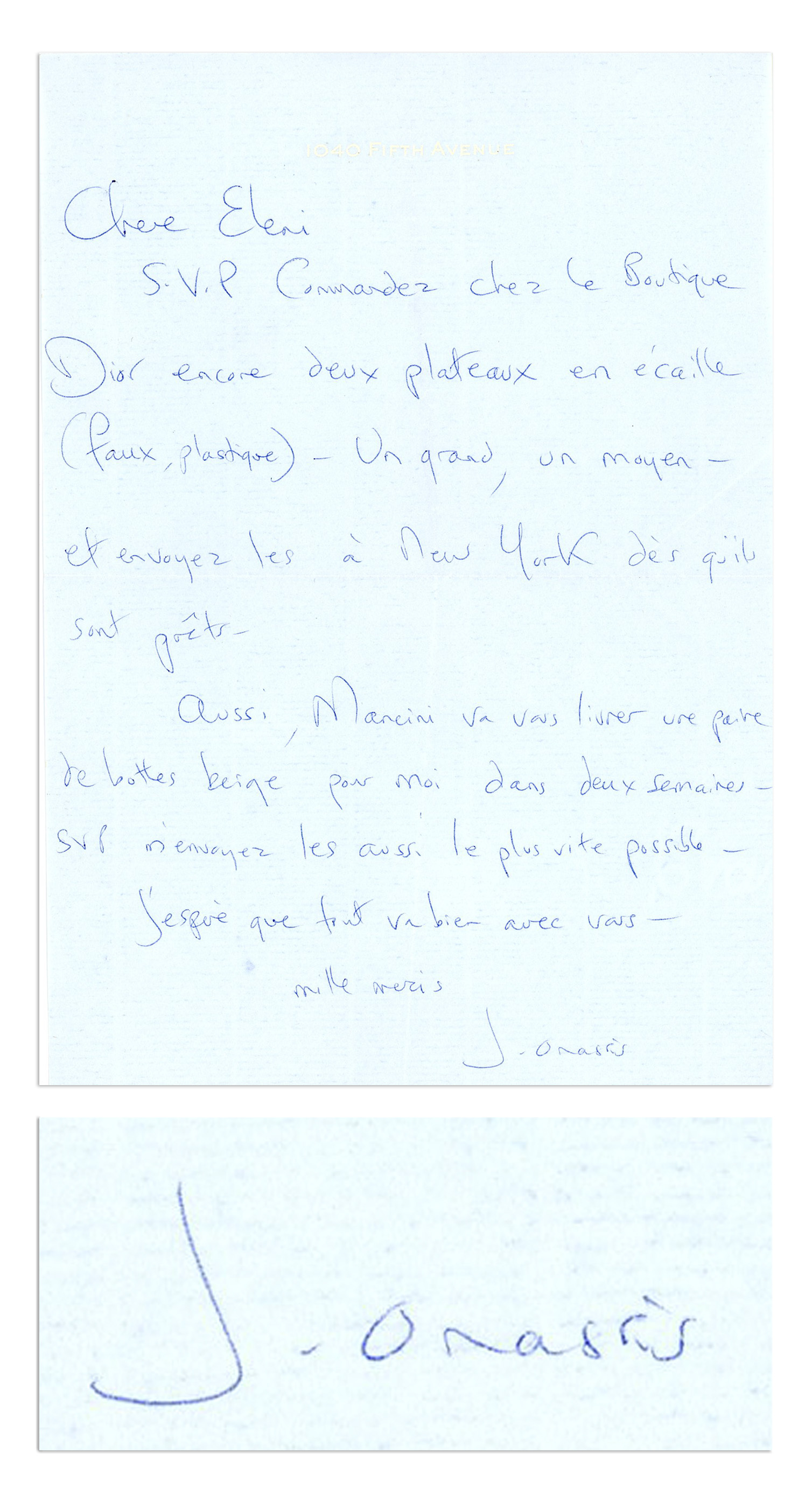 Lot Detail - Jackie Kennedy Onassis Autograph Letter Signed ...