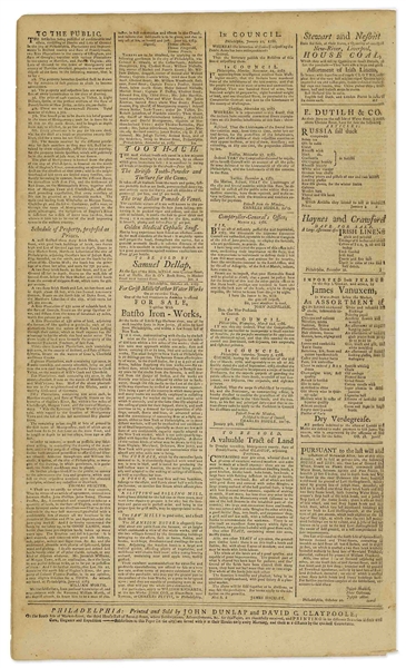 1788 Issue of ''The Pennsylvania Packet'' With Reporting on Virginia Debating Whether to Join the United States