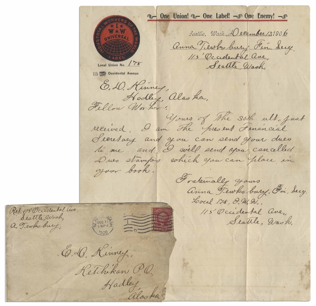 One of the First Letters From 1906 by the ''Wobblies'', the Industrial Workers of the World -- On IWW Letterhead