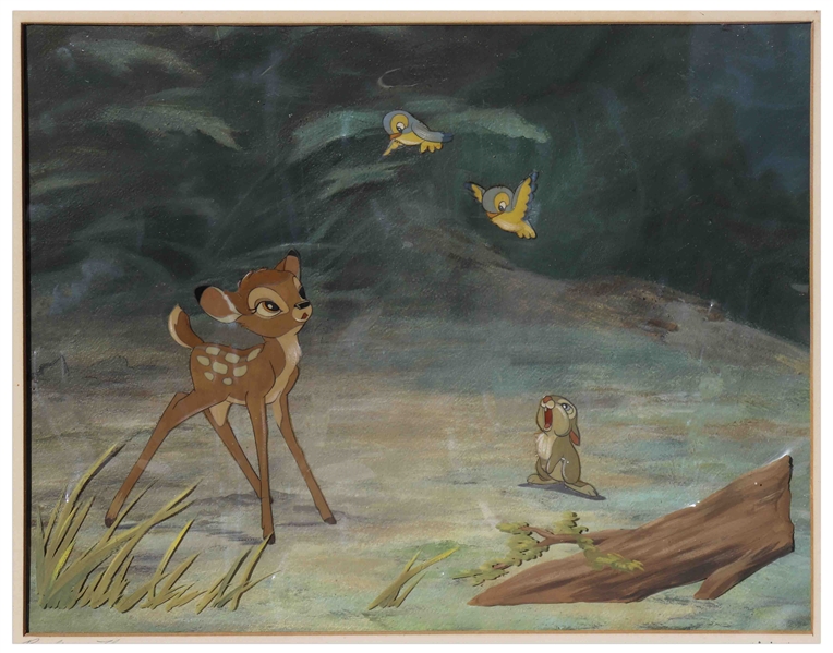 Walt Disney Signed ''Bambi'' Cel on Original Production Background, Personally Inscribed to Norman Rockwell