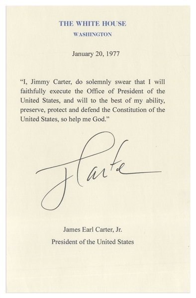 Jimmy Carter Signed Souvenir Presidential Oath of Office -- With JSA COA