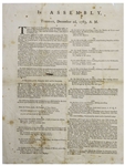Revolutionary War Broadside Regarding Demonstrations of Joy to Mark the Wars End -- With Details on the Infamous Triumphal Arch in Philadelphia, Which Erupted in Flames the Night of Its Debut