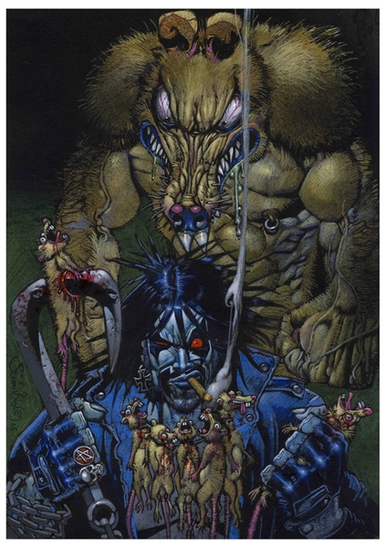 Simon Bisley Original ''Lobo'' Artwork Entitled ''Lobo vs. Rat King'' -- Measures 11.5'' x 16''