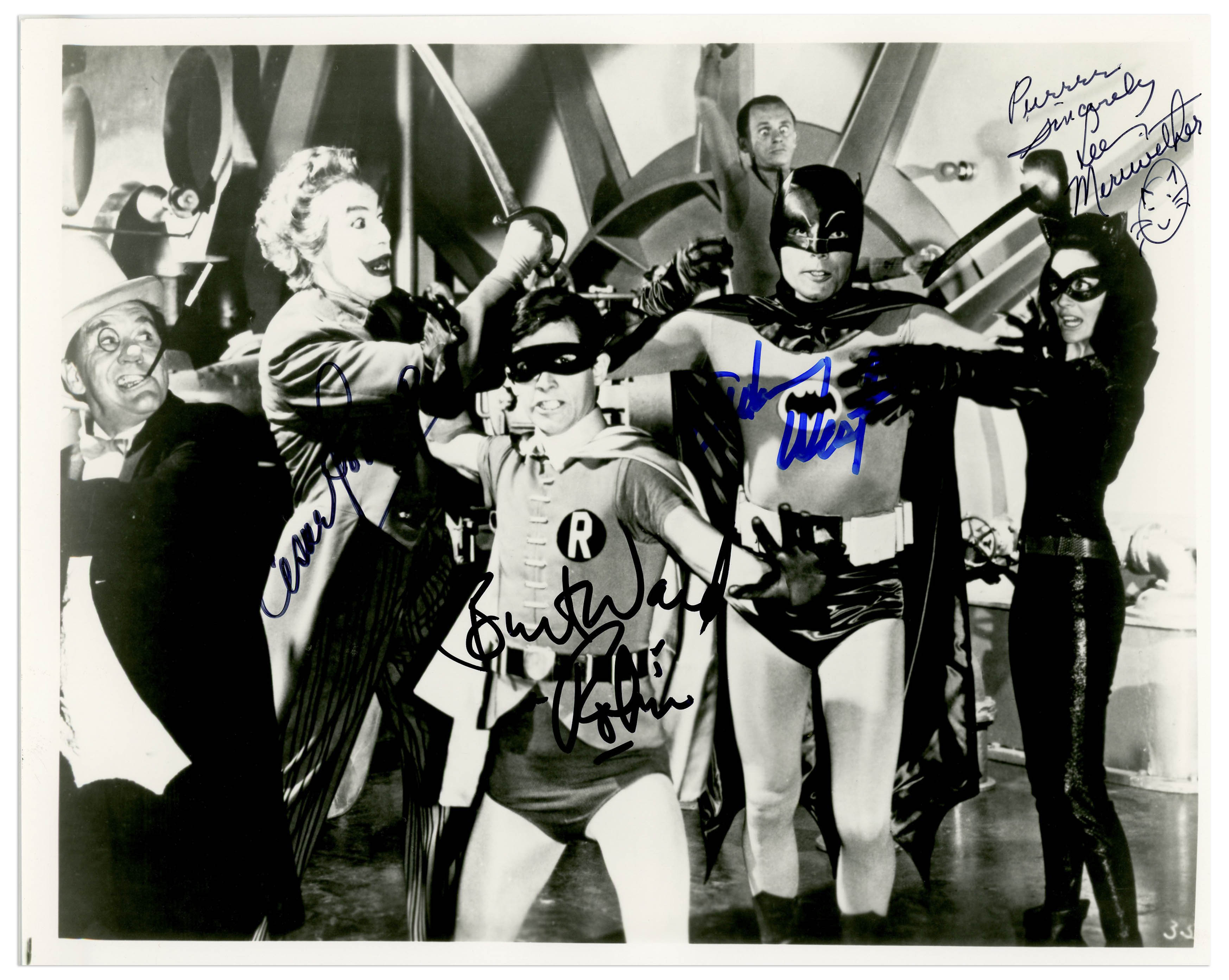 Lot Detail - ''Batman'' Cast-Signed 10'' x 8'' Publicity Still From the Hit  1960s TV Show -- Signed by Adam West, Burt Ward, Cesar Romero and Lee  Meriwether -- With JSA COA