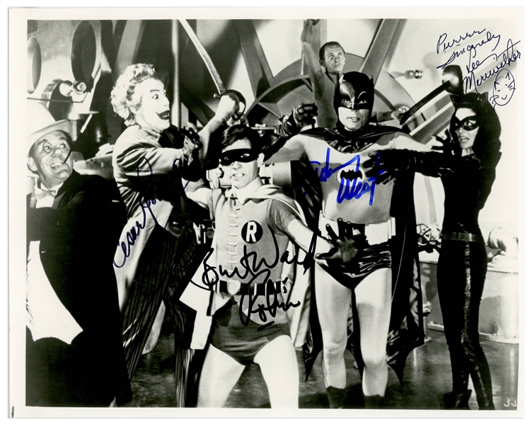 ''Batman'' Cast-Signed 10'' x 8'' Publicity Still From the Hit 1960s TV Show -- Signed by Adam West, Burt Ward, Cesar Romero and Lee Meriwether -- With JSA COA